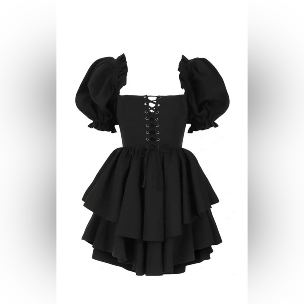 SELKIE Caviar Lace-Up Party Dress Black Womens S Mini - Picture 3 of 5